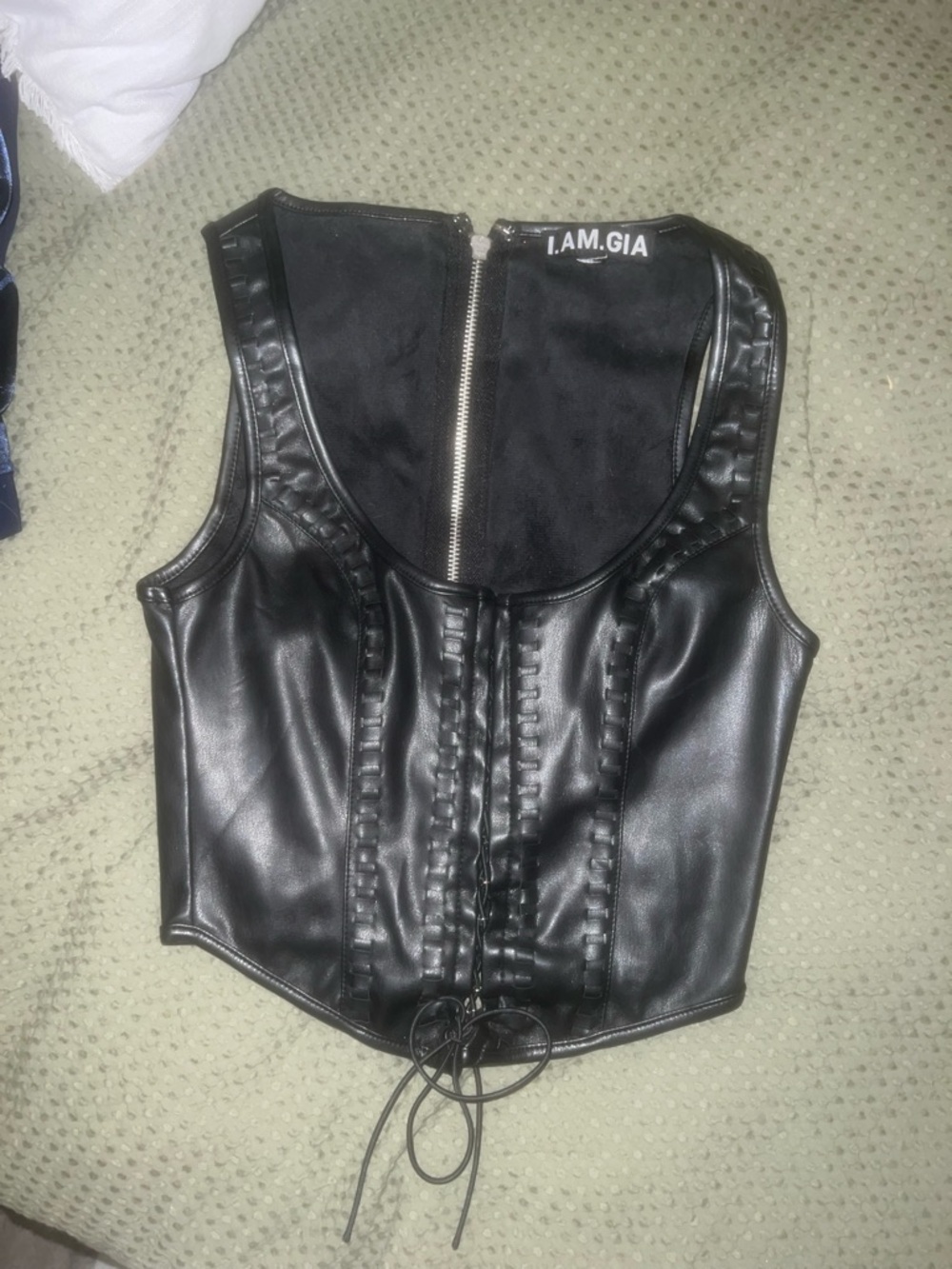 I.AM.GIA Black Faux Leather Lace-Up Corset Vest